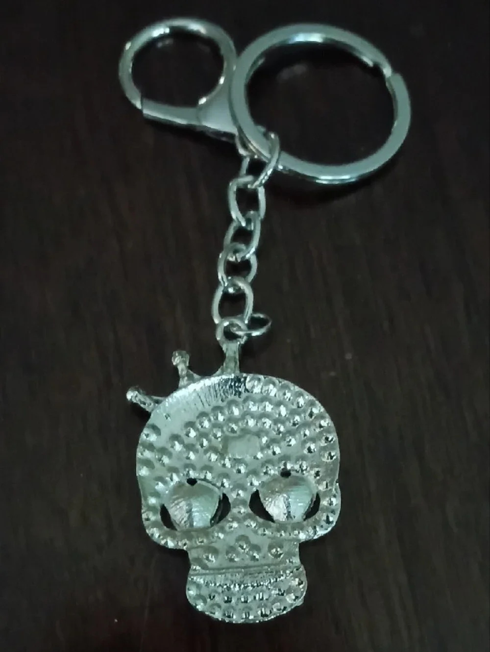 Crystal Skull Keychain with Crown - Silver Rhinestones Heart Eyes